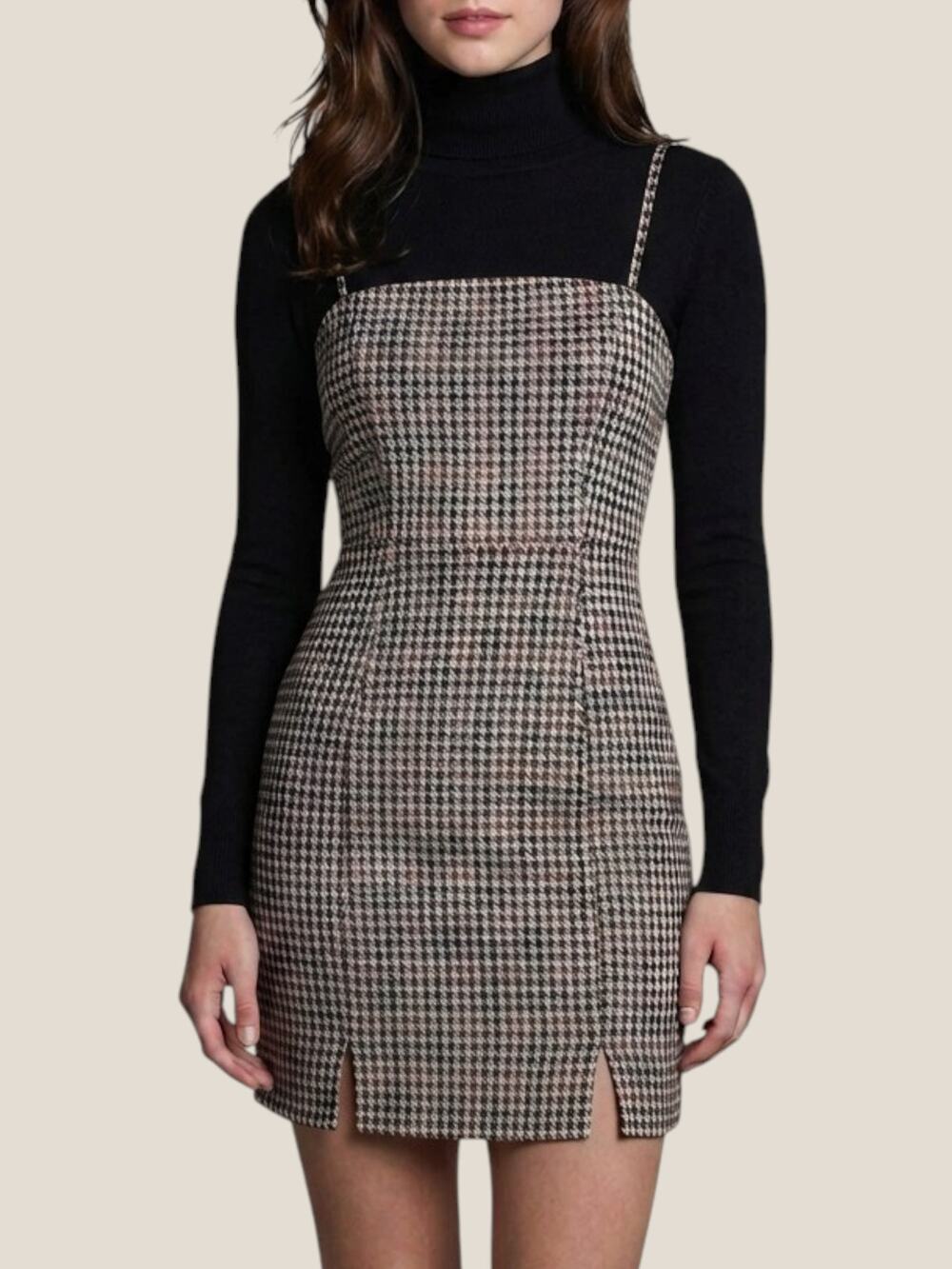 Altar'd State Brown Houndstooth Plaid Mini Dress Womens XS